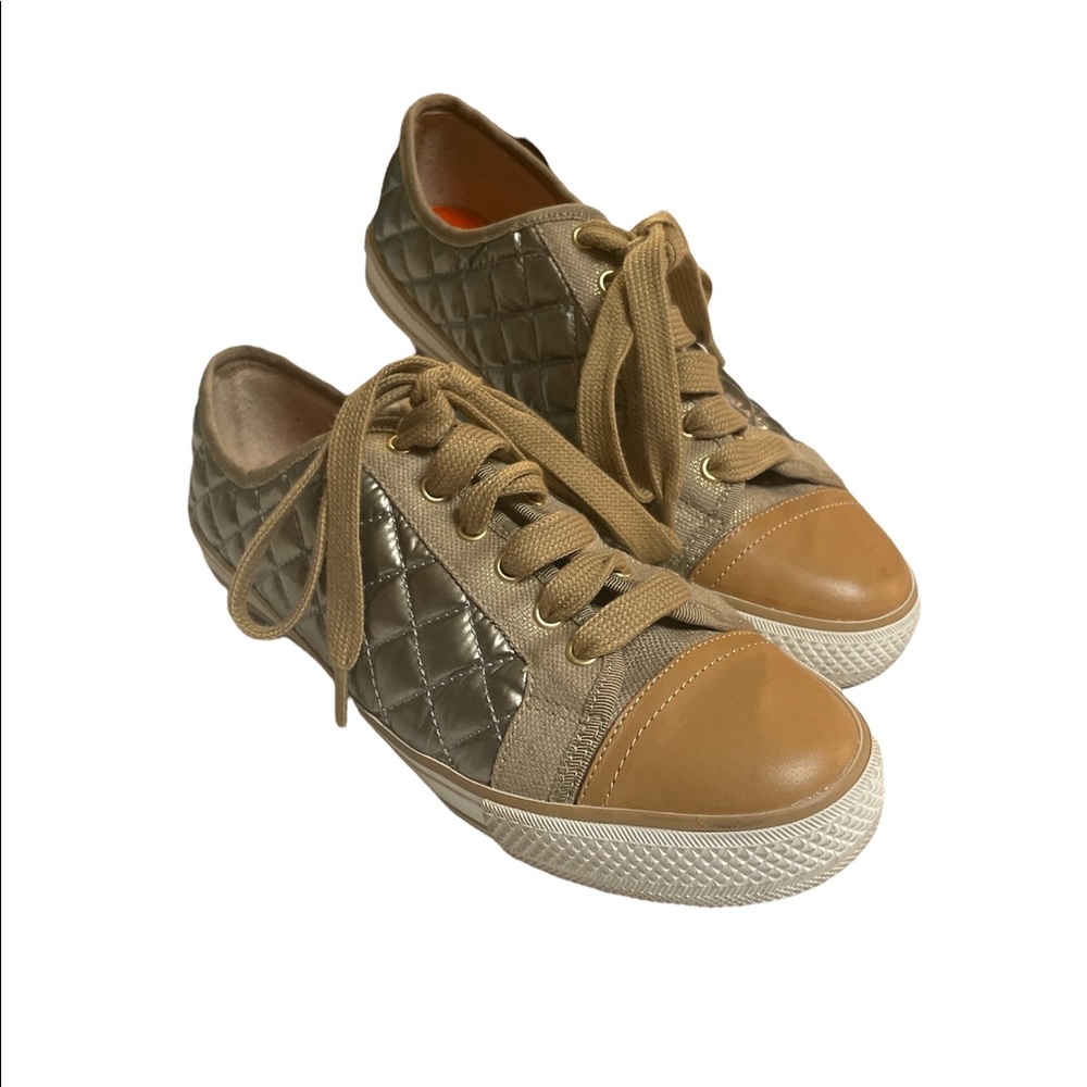 Womens Tory Burch Metallic Gold Caspe Quilted Sneaker shoes - size 8.5 - Picture 2 of 7